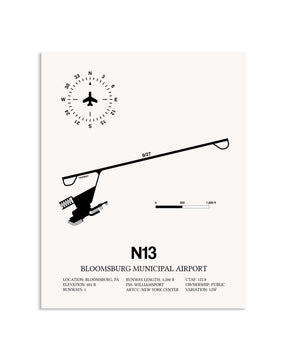 Gray Bloomsburg Municipal Airport framed poster displayed in an airplane hangar