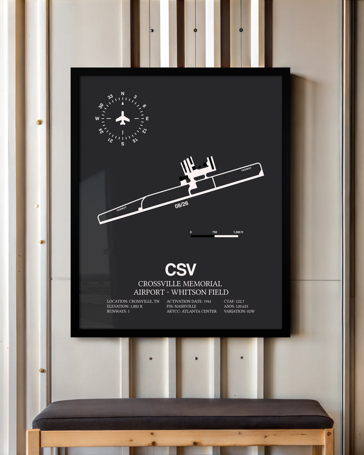 Frame color options for Crossville Memorial Airport-Whitson Field Wall Art