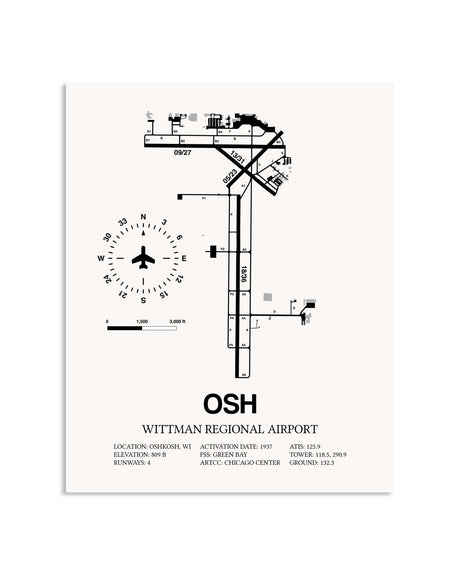 Gray Wittman Regional Airport framed poster displayed in an airplane hangar