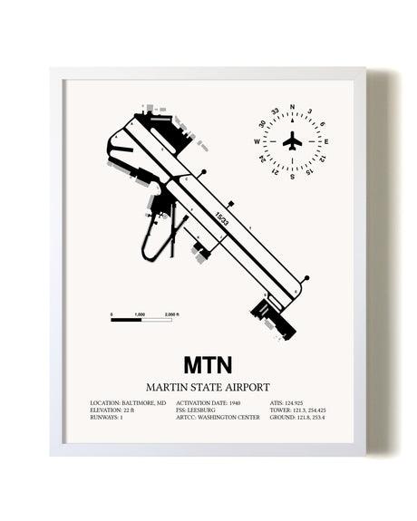 Martin State Airport airport map poster in oak frame