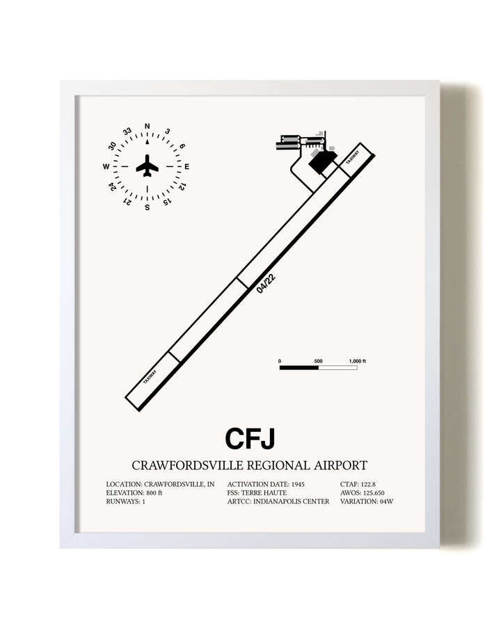 Crawfordsville Regional Airport airport map poster in oak frame