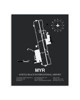 Gray Framed Myrtle Beach International Airport layout wall art poster