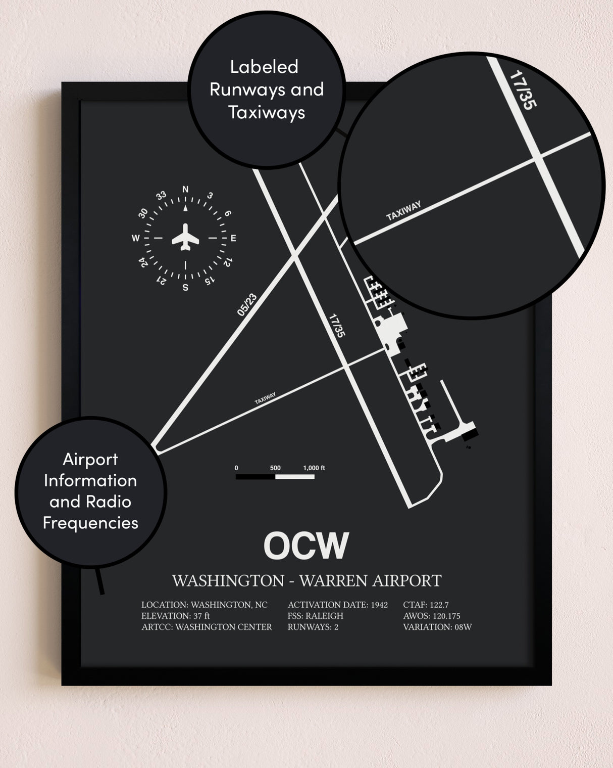 Washington-Warren Airport poster size comparison chart