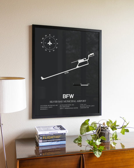 Gray Framed Silver Bay Municipal Airport wall art poster in black frame