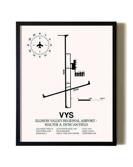 Framed Illinois Valley Regional Airport-Walter A. Duncan Field wall art poster in black frame