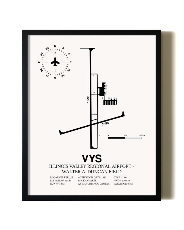 Framed Illinois Valley Regional Airport-Walter A. Duncan Field wall art poster in black frame