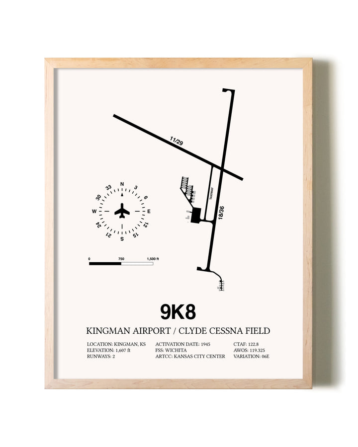 Kingman Airport / Clyde Cessna Field framed wall art in white frame