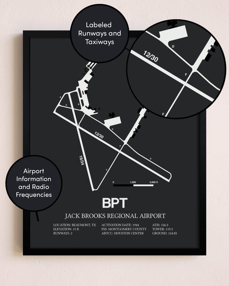 Jack Brooks Regional Airport poster size comparison chart