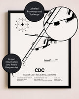 Framed Cedar City Regional Airport layout wall art poster