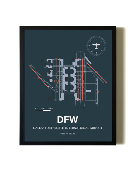 Slate Framed Dallas-Fort Worth International Airport wall art poster in black frame