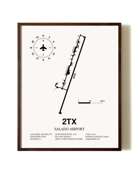 Salado Airport aviation print in walnut frame