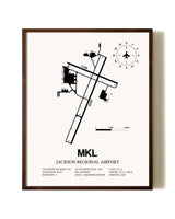 Jackson Regional Airport aviation print in walnut frame