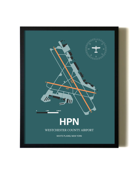 Green Westchester County Airport aviation wall décor in black wood frame
