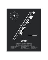 Gray Framed Greenville Spartanburg International Airport layout wall art poster