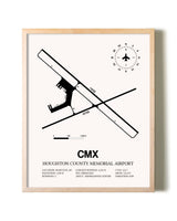 Houghton County Memorial Airport framed wall art in white frame
