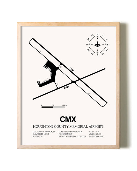 Houghton County Memorial Airport framed wall art in white frame