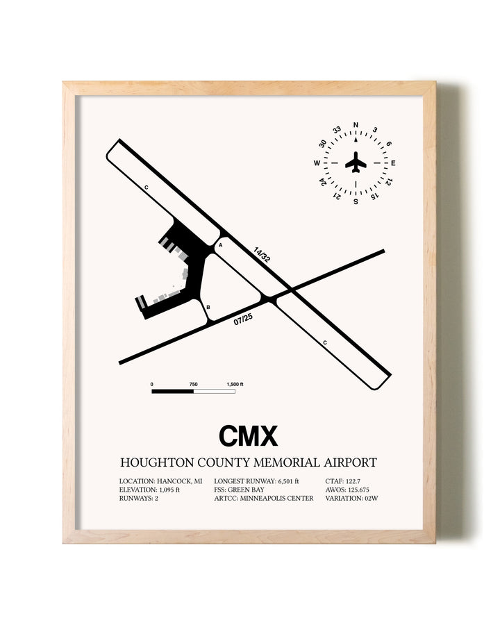 Houghton County Memorial Airport framed wall art in white frame