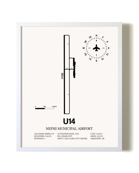 Nephi Municipal Airport airport map poster in oak frame