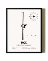 Framed White County Airport wall art poster in black frame