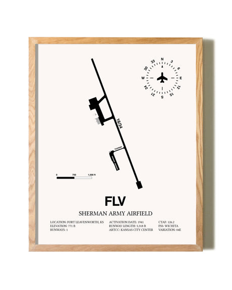 Sherman Army Airfield framed print in natural wood frame