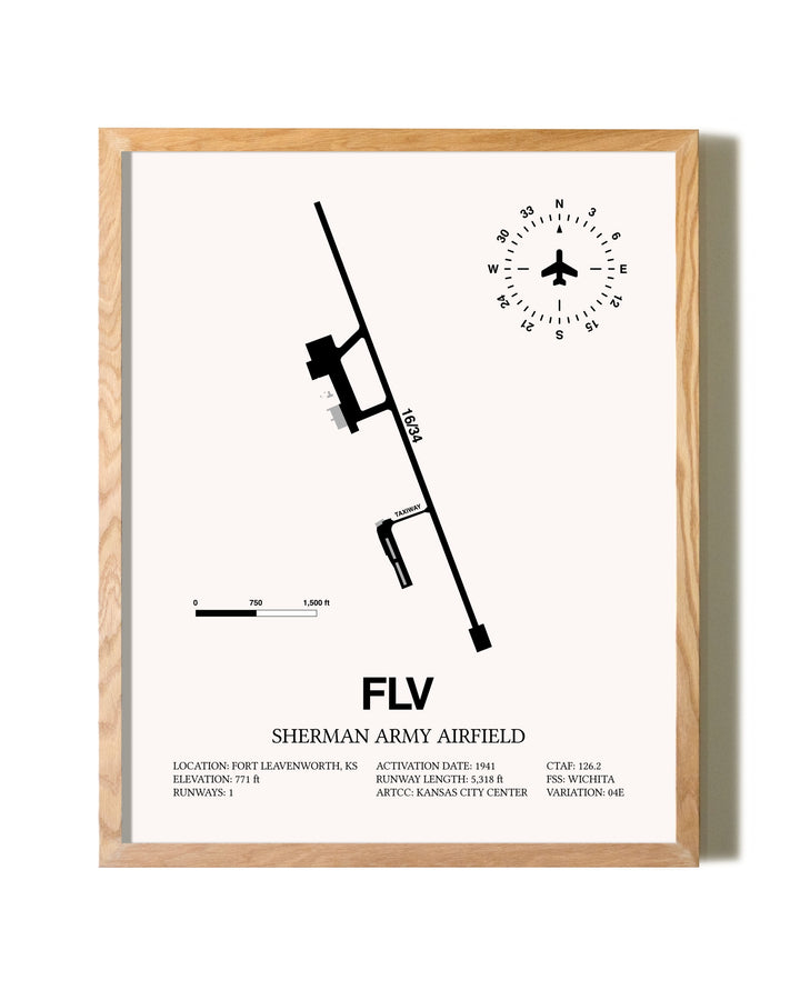 Sherman Army Airfield framed print in natural wood frame
