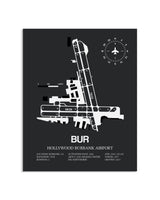 Gray Framed Hollywood Burbank Airport layout wall art poster