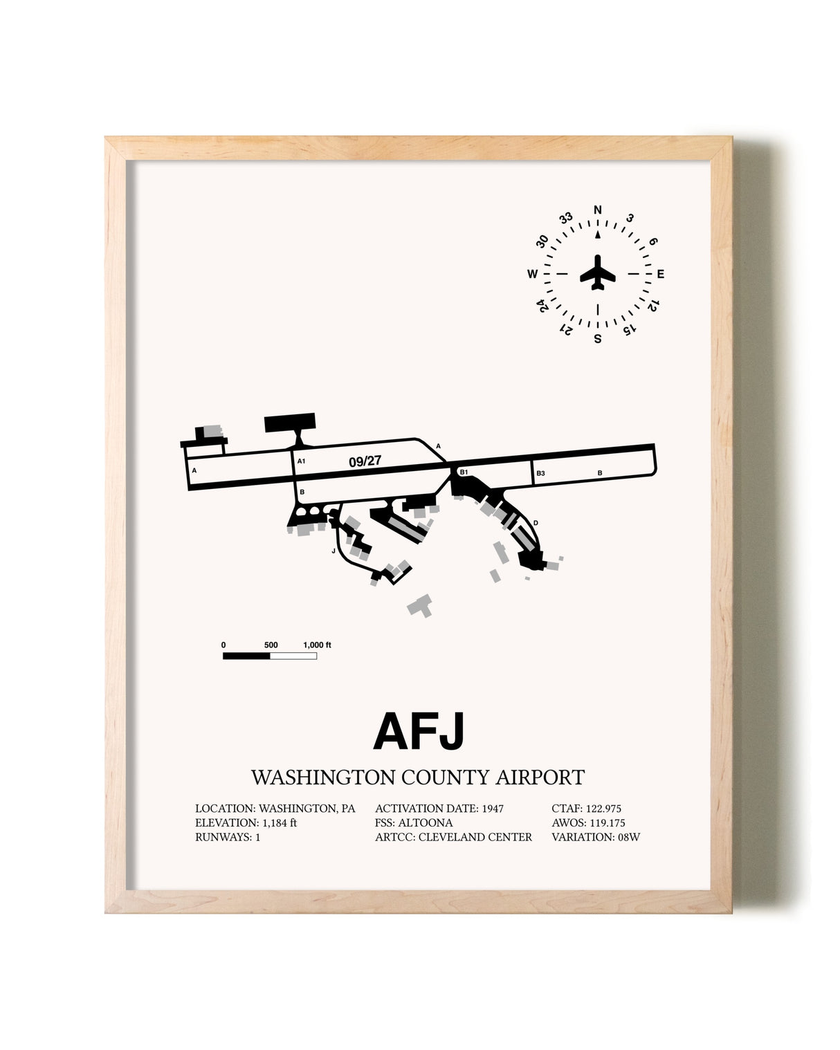 Washington County Airport framed wall art in white frame