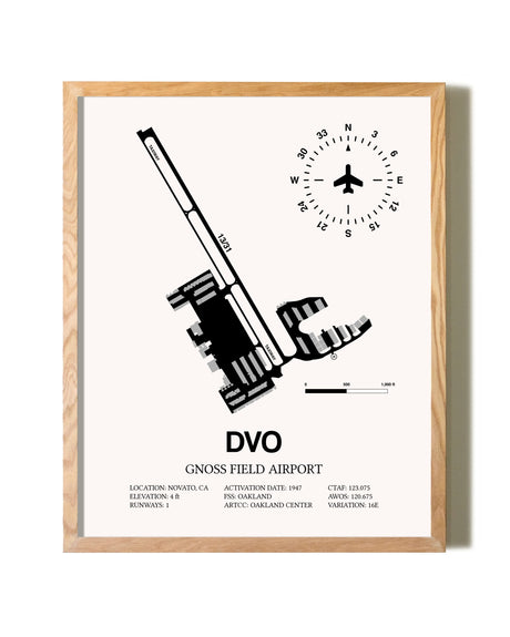 Gnoss Field Airport framed print in natural wood frame