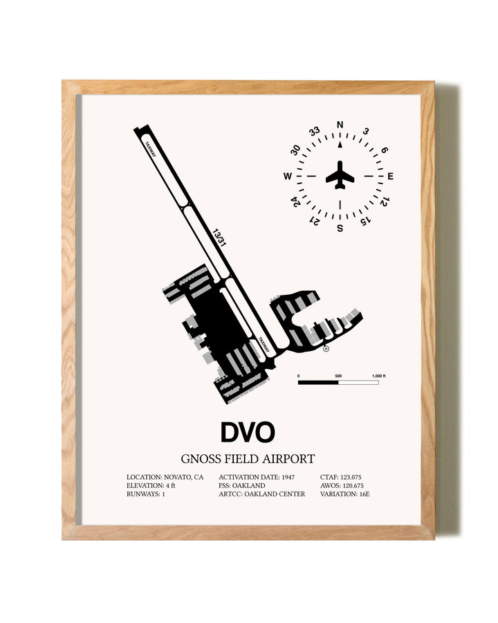 Gnoss Field Airport framed print in natural wood frame