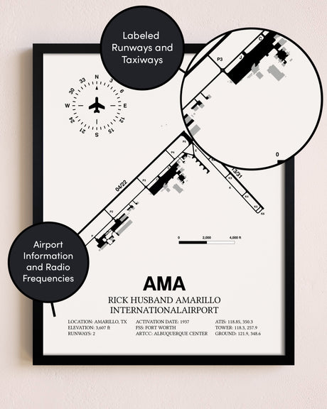 Framed Rick Husband Amarillo International Airport layout wall art poster