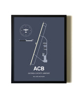 Blue and Cream Framed Antrim County Airport layout wall art poster