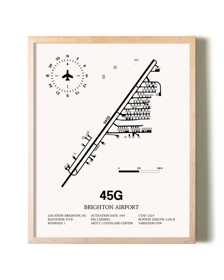 Brighton Airport framed wall art in white frame