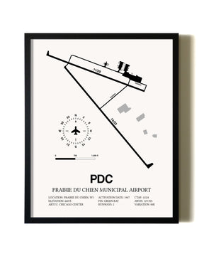 Framed Prairie Du Chien Municipal Airport wall art poster in black frame