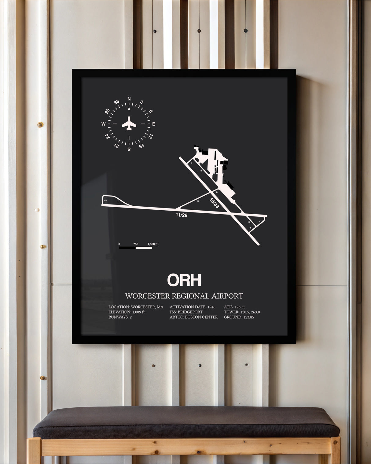 Frame color options for Worcester Regional Airport Wall Art