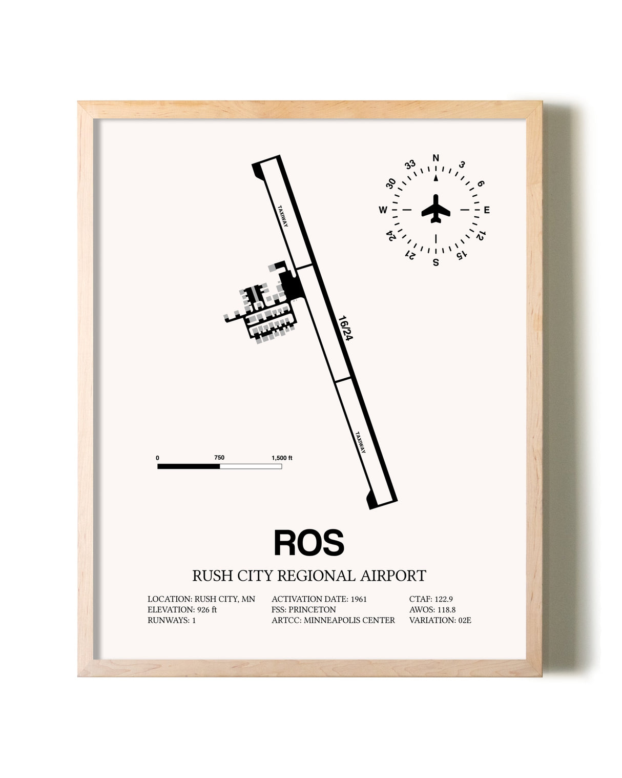 Rush City Regional Airport framed wall art in white frame