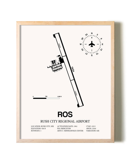 Rush City Regional Airport framed wall art in white frame