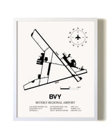 Beverly Regional Airport airport map poster in oak frame