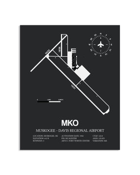 Gray Framed Muskogee-Davis Regional Airport layout wall art poster
