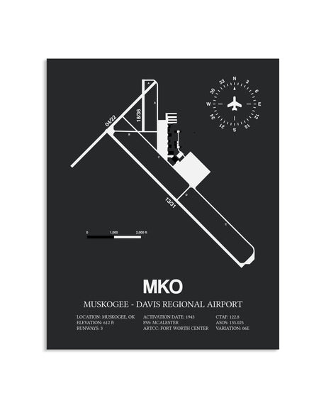 Gray Framed Muskogee-Davis Regional Airport layout wall art poster