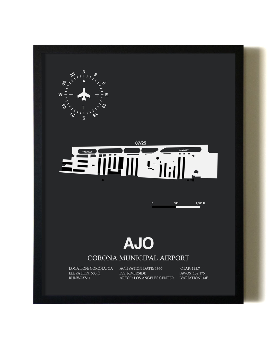 Unframed Corona Municipal Airport map print poster