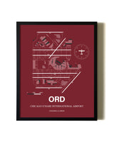 Red Framed Chicago O'Hare International Airport wall art poster in black frame
