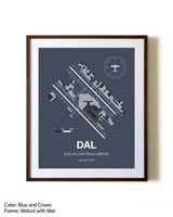 Dallas Love Field Airport aviation print in walnut frame with mat