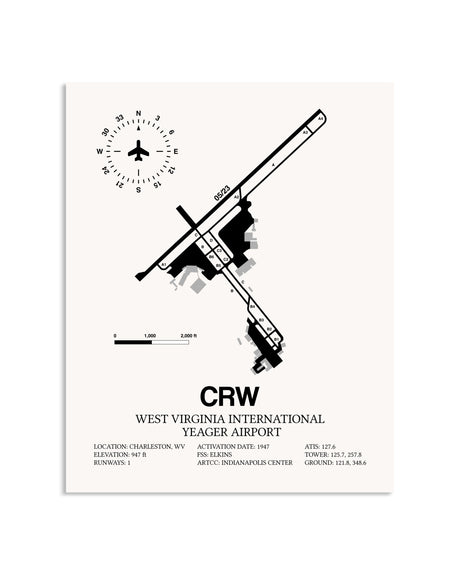 Gray West Virginia International Yeager Airport framed poster displayed in an airplane hangar