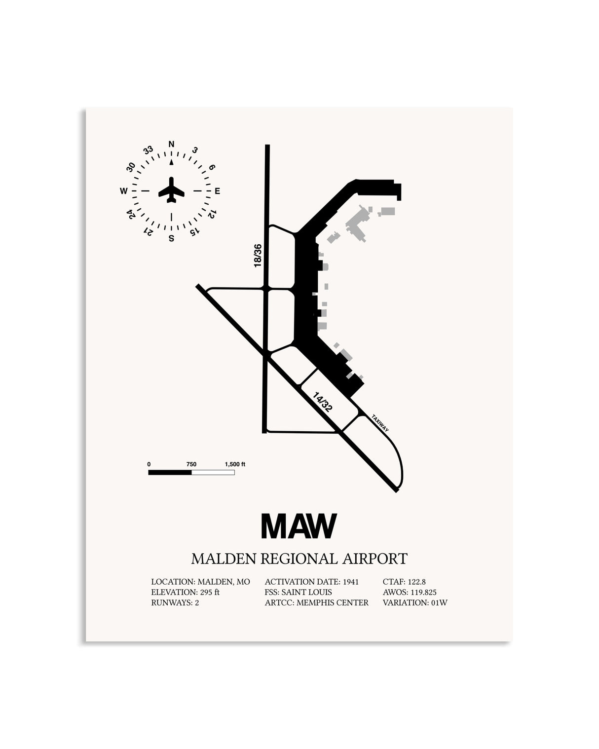 Gray Malden Regional Airport framed poster displayed in an airplane hangar