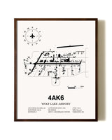 Wolf Lake Airport aviation print in walnut frame