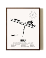 Burlington Municipal Airport aviation print in walnut frame