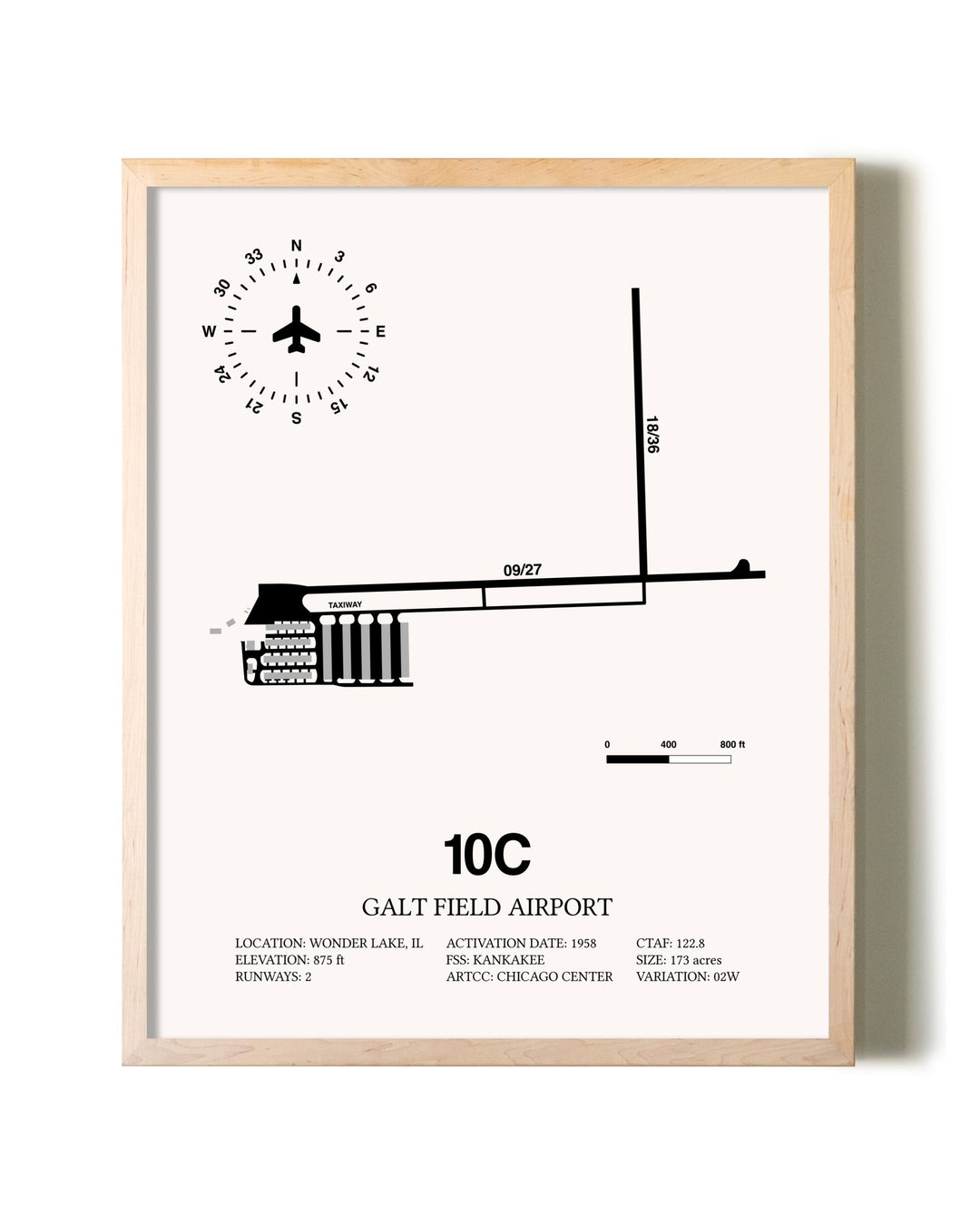 Galt Field Airport framed wall art in white frame