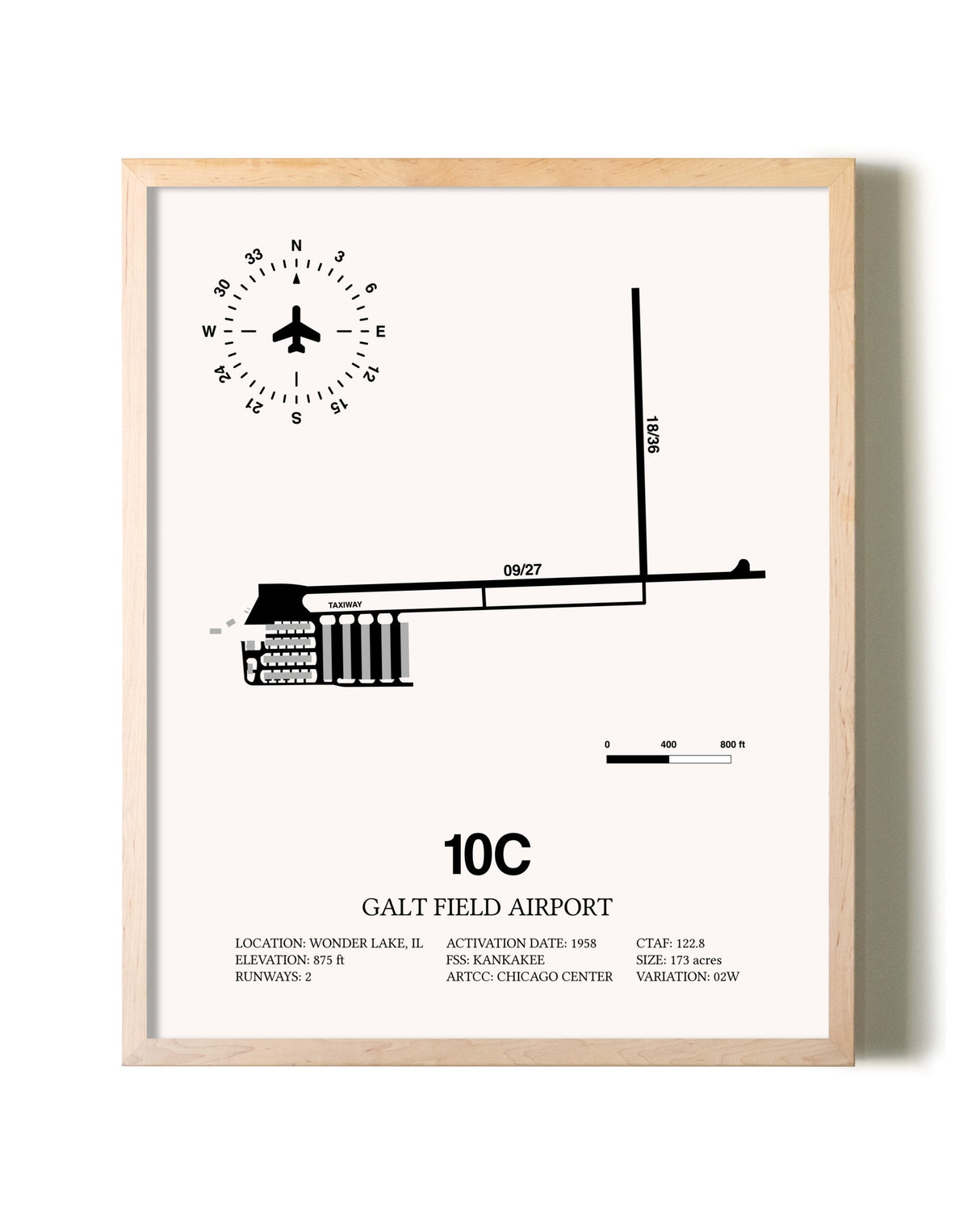 Galt Field Airport framed wall art in white frame