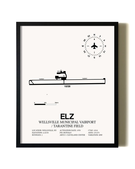 Framed Wellsville Municipal Airport / Tarantine Field wall art poster in black frame