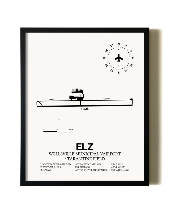 Framed Wellsville Municipal Airport / Tarantine Field wall art poster in black frame
